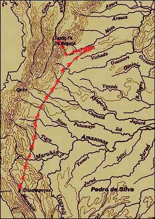 Mapa de la ruta de Pedro de Silva