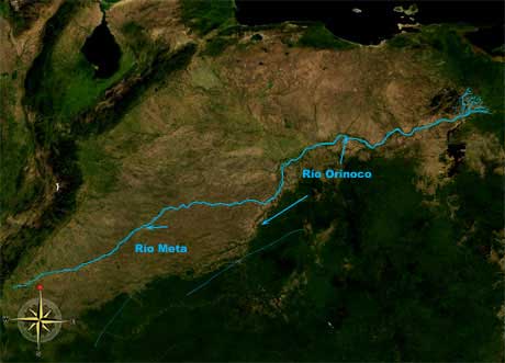 Río Meta y Orinoco, imagen de World Wind