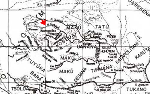 Fragmento del mapa de la ruta de Theodor Koch Grunberg