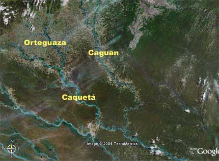 Ríos Caguan y Orteguaza que llegan al río Caqueta